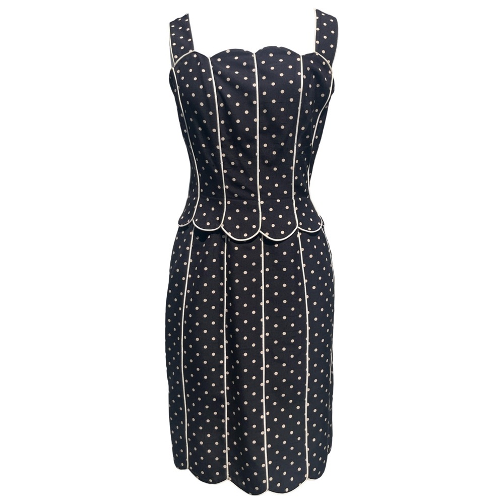 80’s Valentino Black and White Polka Dot Midi Dress